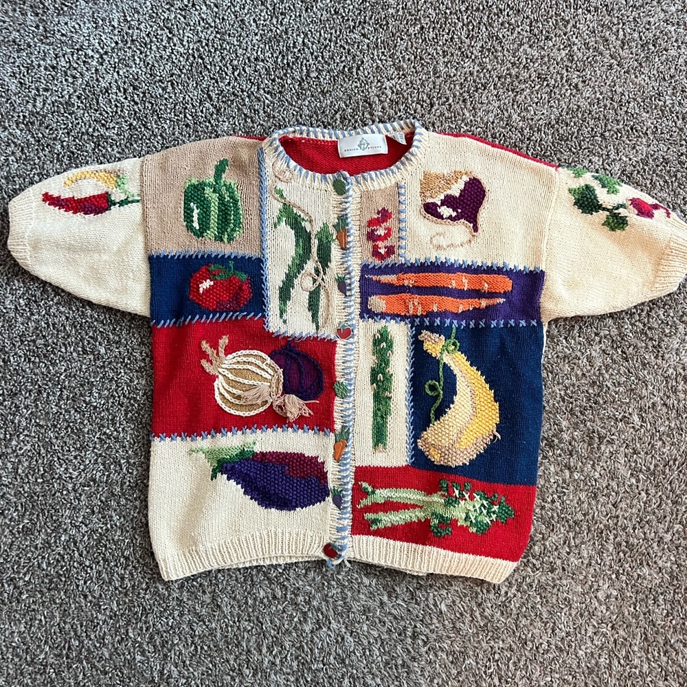 Vintage Design Options Veggie (Vegetable) Knit Sweater Size L